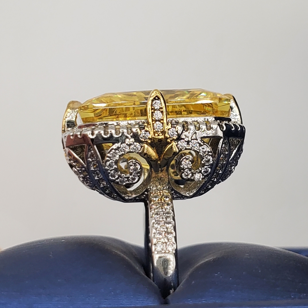 15CTW+ High Carbon Radiant Crushed Ice Lab Yellow Citrine High Czs S925 Ring - Picture 7 of 11